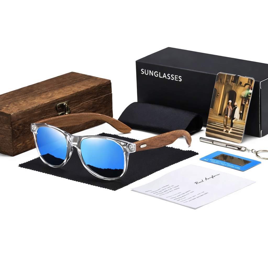 Lentes XUEDIAO polarizados marco PC transparente con varillas de madera unisex