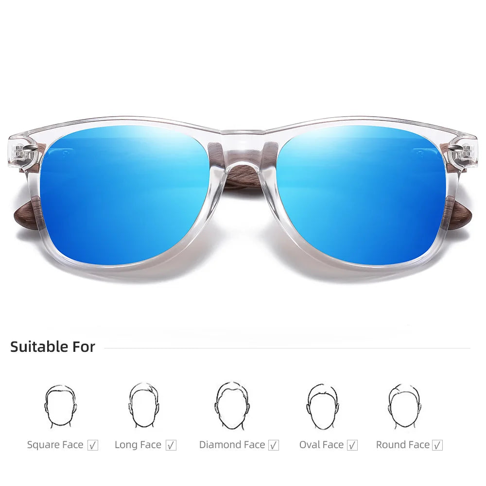 Lentes XUEDIAO polarizados marco PC transparente con varillas de madera unisex