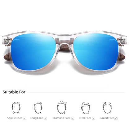 Lentes XUEDIAO polarizados marco PC transparente con varillas de madera unisex