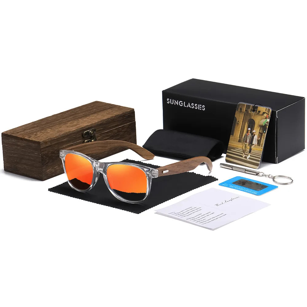 Lentes XUEDIAO polarizados marco PC transparente con varillas de madera unisex