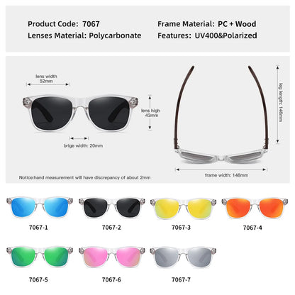 Lentes XUEDIAO polarizados marco PC transparente con varillas de madera unisex