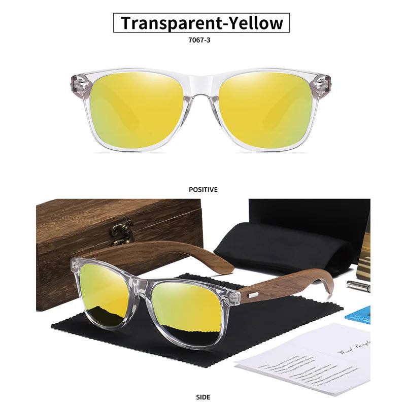Lentes XUEDIAO polarizados marco PC transparente con varillas de madera unisex