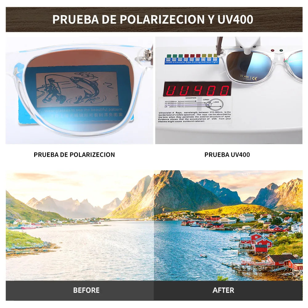 Lentes XUEDIAO polarizados marco PC transparente con varillas de madera unisex